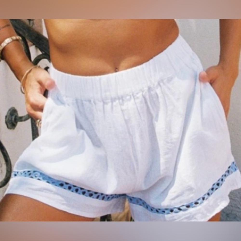 Princess Polly Earth Club Sun Time Women’s High Rise  White Blue Emb Size 8 NWT